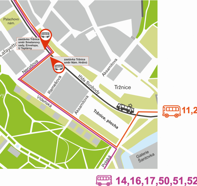 Přesun autobusových zastávek v oblasti Tržnice