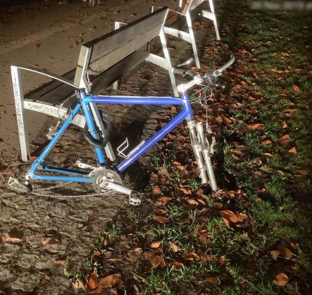 Neznámý vandal očesal kolo v olomouckém parku až na rám